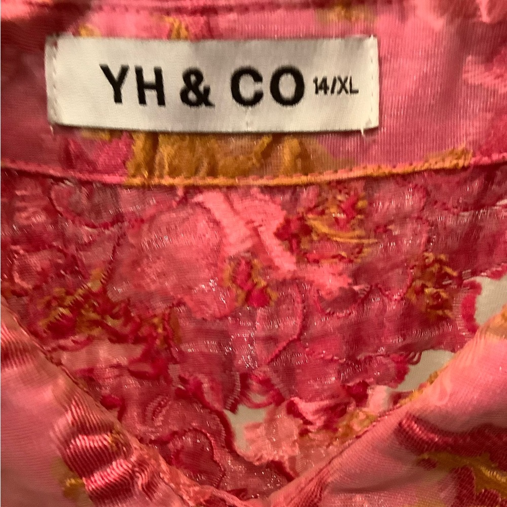 YH & CO PINK FLORAL MINI DRESS WITH PUFFY SLEEVES. SIZE 14/XL - Picture 13 of 16